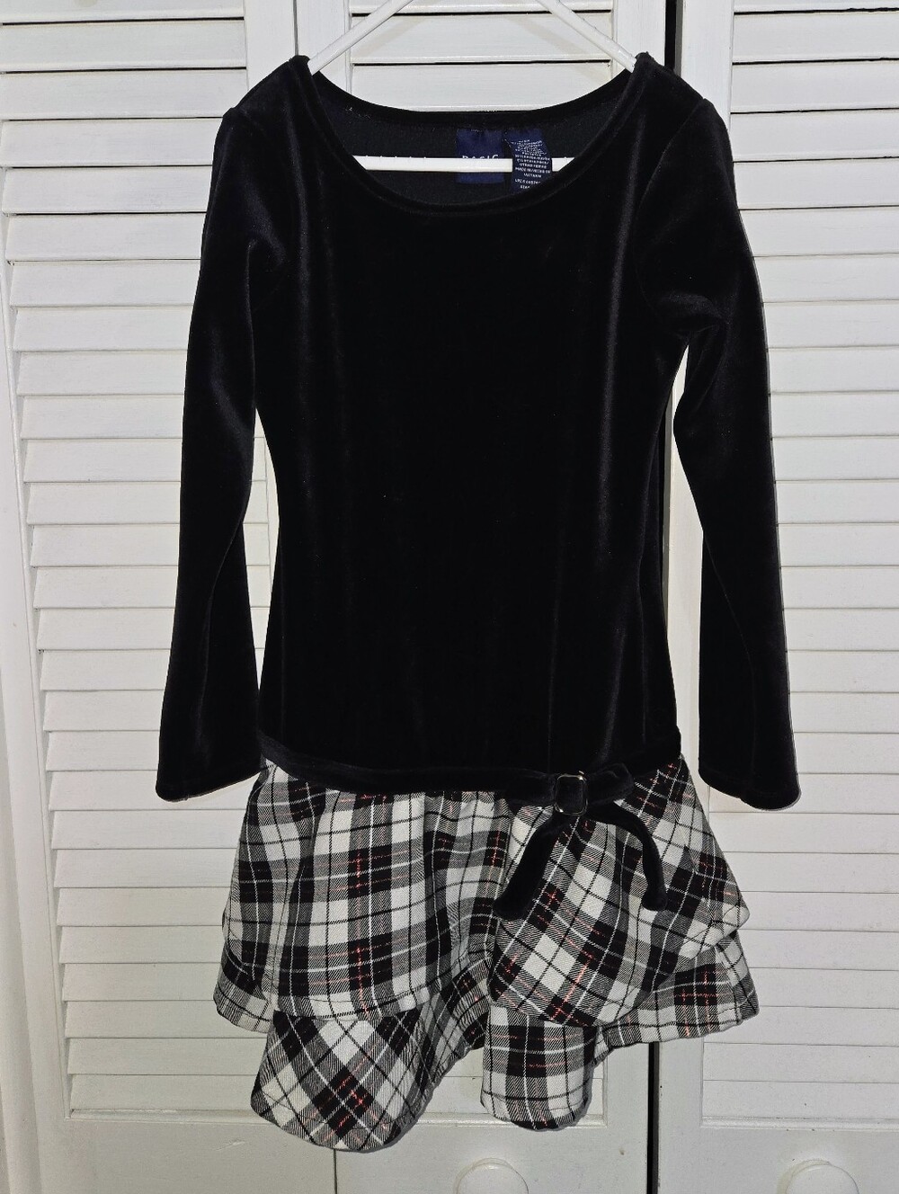 Basic Editions Girl's 6-6X Black Velvet and Plaid Dress